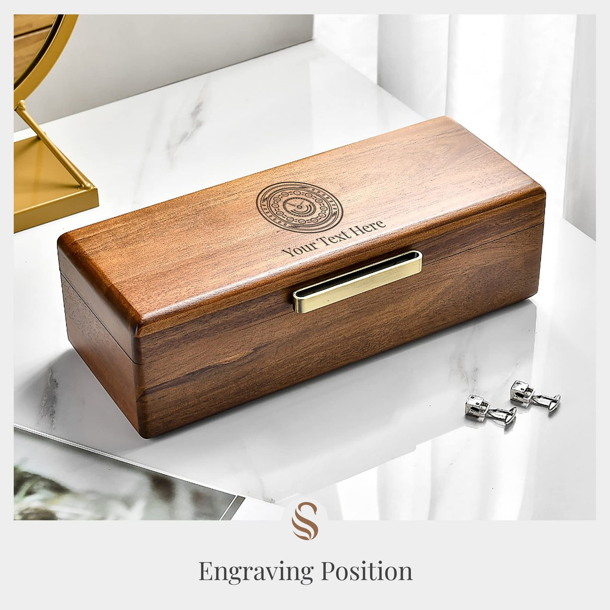 Shanik Wooden Watch Box for Men - Personalized Storage with 5 Slots for Watches, Soft Velvet Pillows, Natural Acacia Wood (Wooden Watch Box/Without Engraving) Shanik