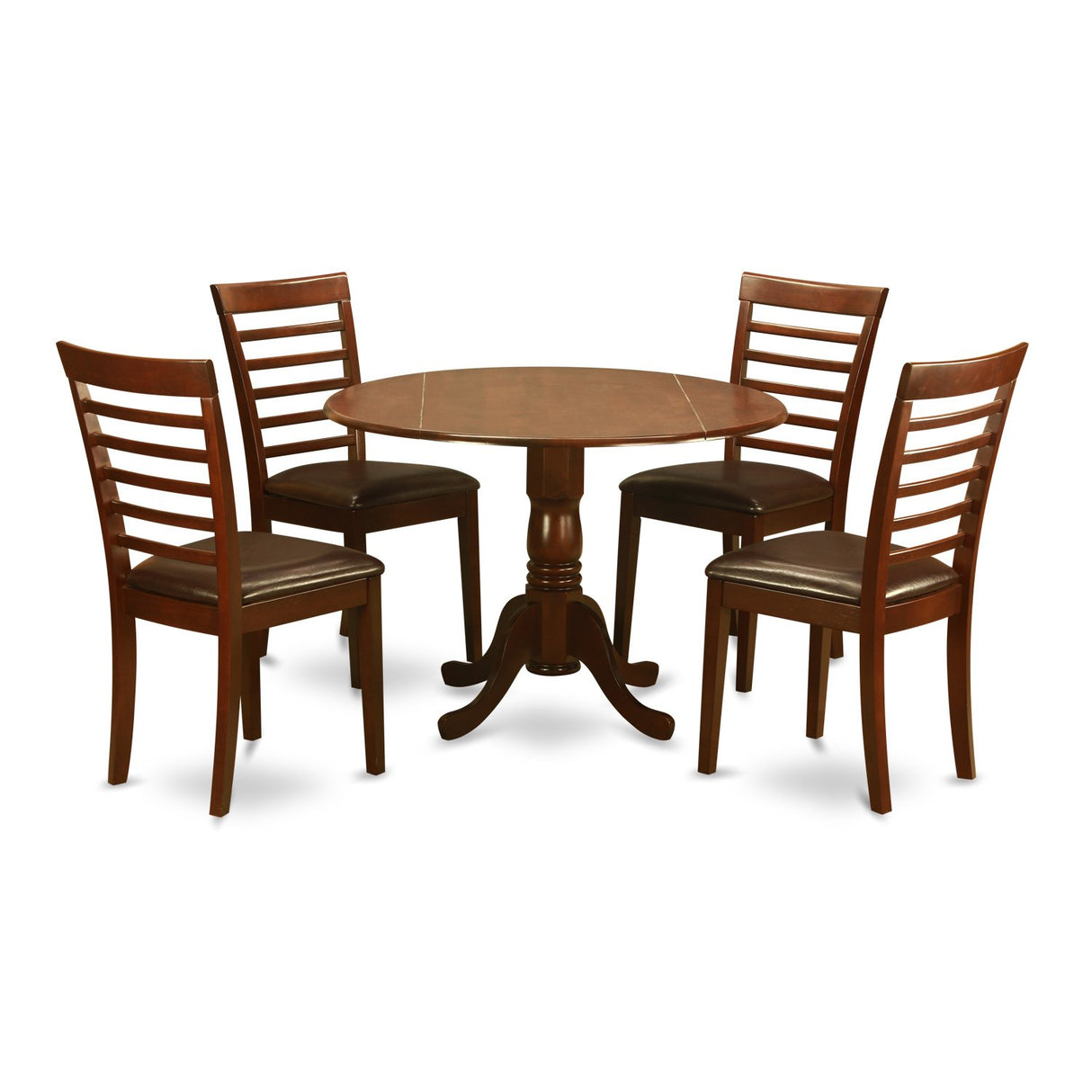 East West Furniture DLML5-MAH-LC 5 Piece Modern Set Includes a Round Wooden Table with Dropleaf and 4 Faux Leather Upholstered Dining Chairs, 42x42 Inch East West Furniture