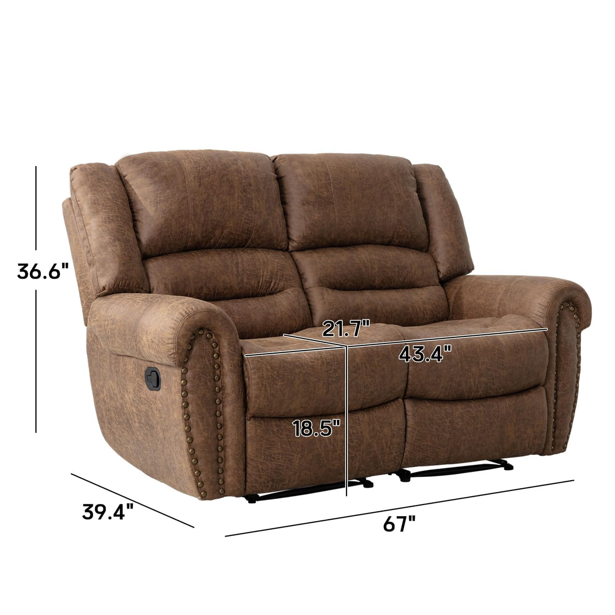 EBELLO Faux Leather Manual Loveseat Recliner, 2 Seat Reclining Sofa Chair with Soft Padded Seat Backrest, Couch Sofa Set for Living Room, Bedroom Furniture, Meeting Room, Brown (Loveseat) EBELLO