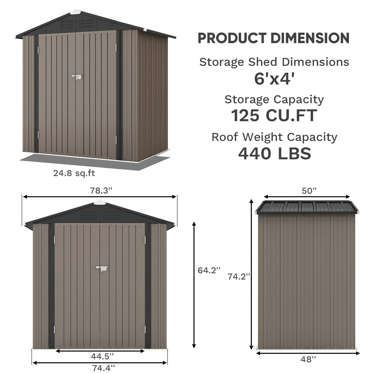 Patiowell 6x4 FT Outdoor Storage Shed, Garden Tool Storage Shed with Sloping Roof and Double Lockable Door, Outdoor Shed for Garden Backyard Patio Lawn, Brown Patiowell
