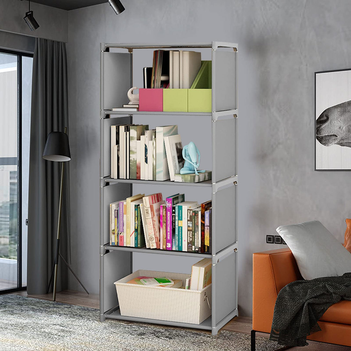 Kaichenyt Bookshelf 4-Tier Grey Open Storage Shelf Floor Standing Display Bookcase Modern Books Storage Shelves Open Bookshelf and Bookcase for Living Room, Home Office, 49(H) x15.74(L) x11(W) inch Kaichenyt