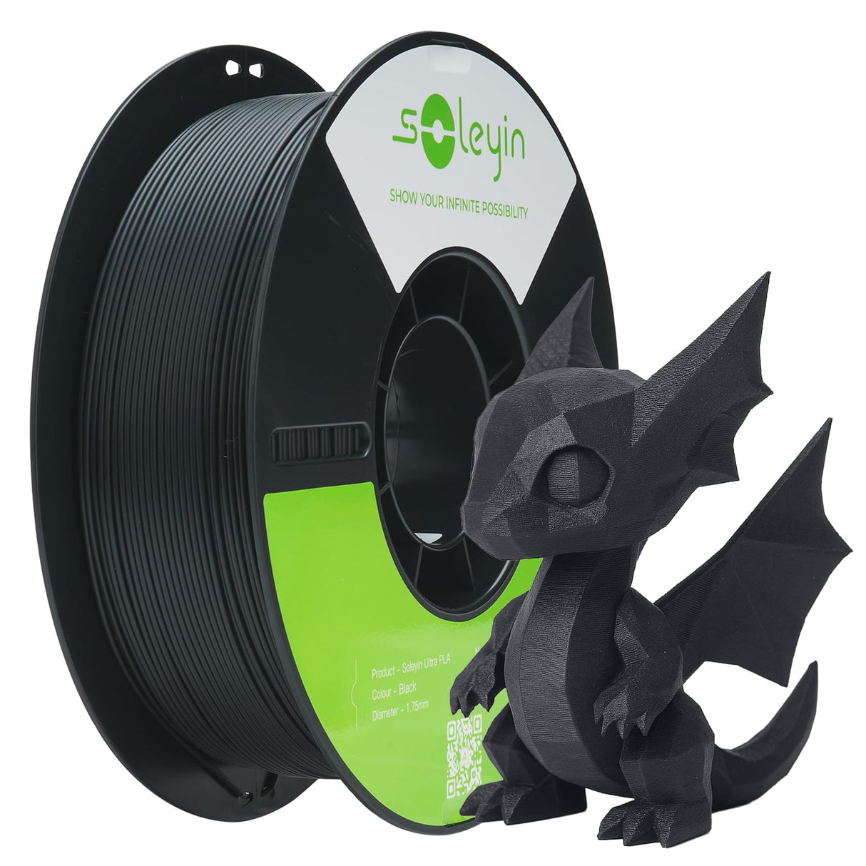 SOLEYIN 3D Printer Filament 1.75mm Ultra PLA Filament High Speed 30-300mm/s Accuracy +/- 0.02mm, 1kg Spool (2.2lbs), Fit Most FDM 3D Printer, Soleyin by Creality Filament, PLA Black SOLEYIN