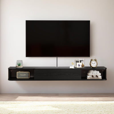 Pmnianhua Floating TV Stand with Drawer,59'' Wall-Mounted TV Cabinet,Floating TV Console,Under TV Entertainment Shelf with Storage for Bedroom Living Room(Black)