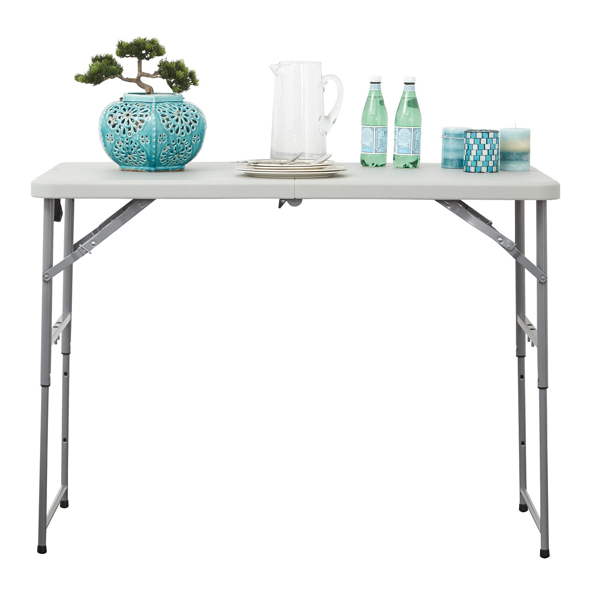 Office Star Resin Multipurpose Rectangle Table, 4-Feet Long, Height Adjustable, Center Folding Table, Light Gray Office Star Products
