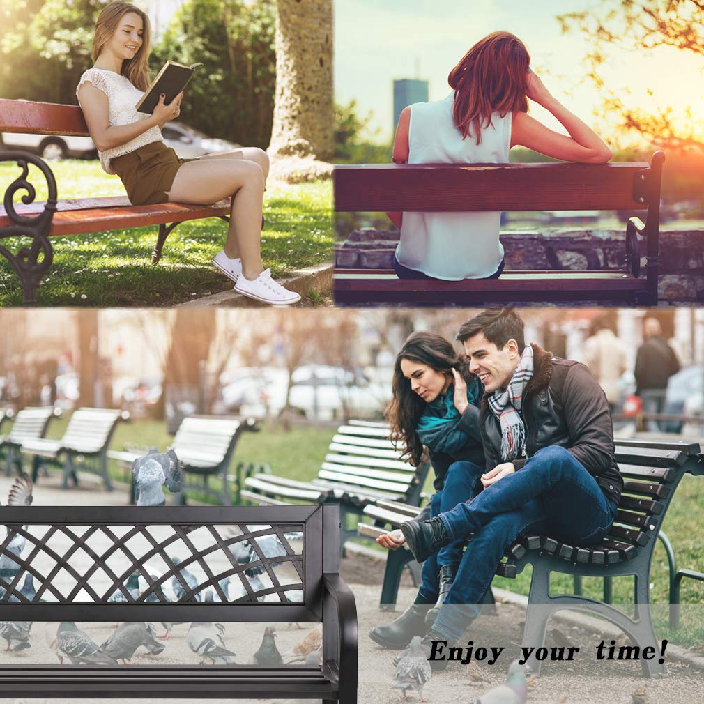 FDW Garden Bench Outdoor Bench with Plastic Backrest for Patio Metal Bench Park Bench or Yard Porch Clearance Work Entryway FDW