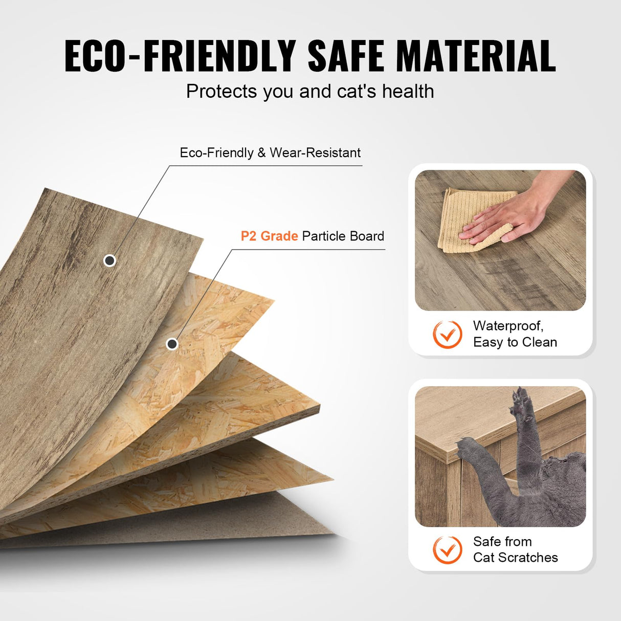 VEVOR Cat Litter Box Enclosure for 2 Cats, Litter Box Furniture Hidden with Double Rooms, Wooden Cat Box Cabinet Fit Most of Litter Box, 47.2" L x 18.5" W x 19.7" H, Greige VEVOR