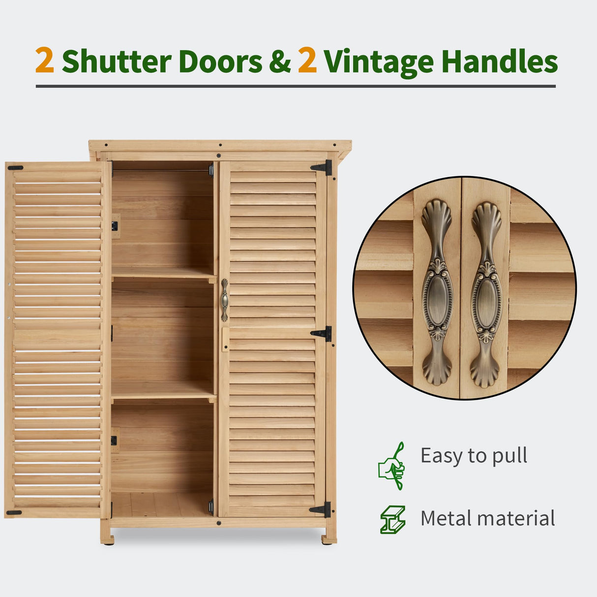 MCombo Outdoor Wooden Storage Cabinet, Garden Tool Shed with Latch, Outside Tools Wood Cabinet with Double Doors for Patio 0709 (Natural, Small) MCombo