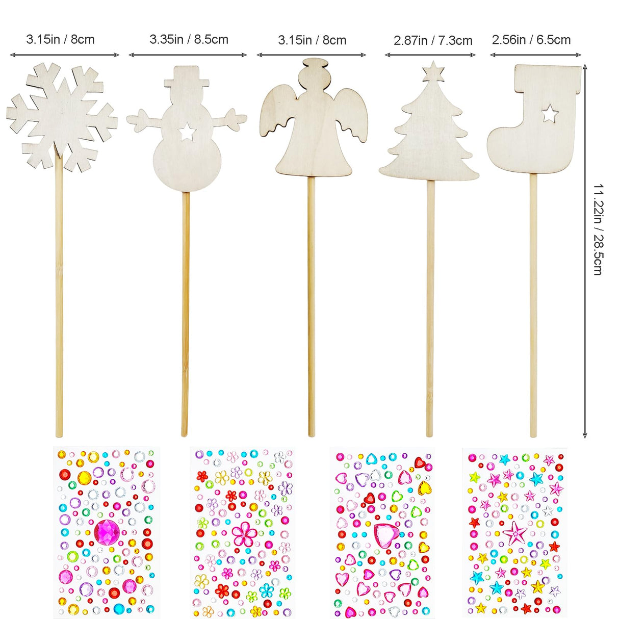 Nwsrayu Christmas Fairy Wands Kit Include 10 Pieces Unfinished Wooden Princess Wand and 4 Gem Stickers Princess Art for Party Supplies Make Your Own Magic Wands Nwsrayu