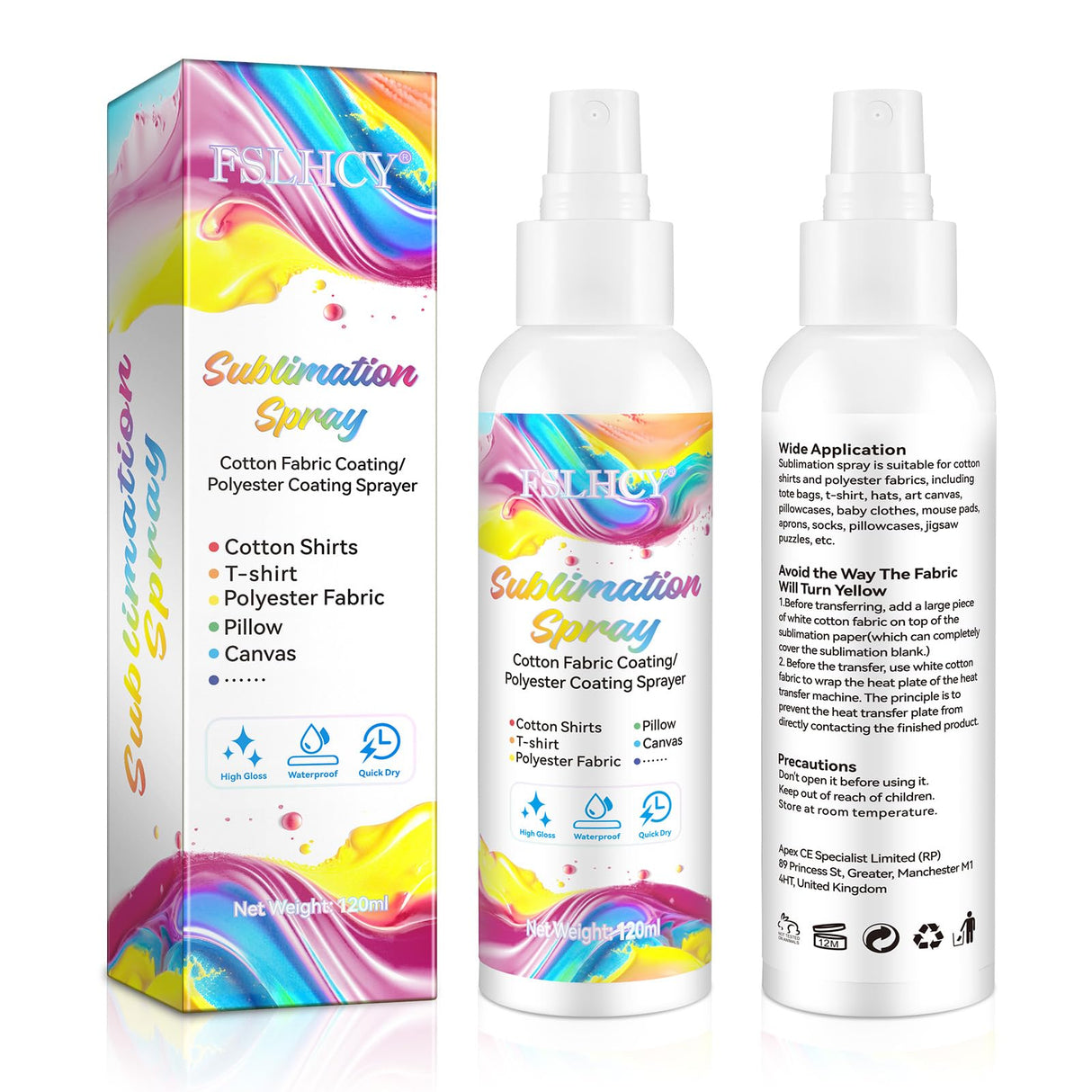 Sublimation Spray for Cotton Shirts, 120ML Sublimation Coating Spray for All Fabric, T-Shirts, Canvas, Polyester Fabric, Waterproof Quick Drying, Super Adhesion, High Gloss FSLHCY