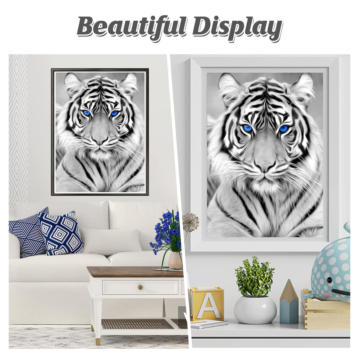 RICUVED Diamond Art Kits for Adults, White Tiger Diamond Art Full 5D Diamond Art Kits Tiger Rhinestone Picture Art Craft for Home Wall Decor 11.8x15.7 Inch RICUVED