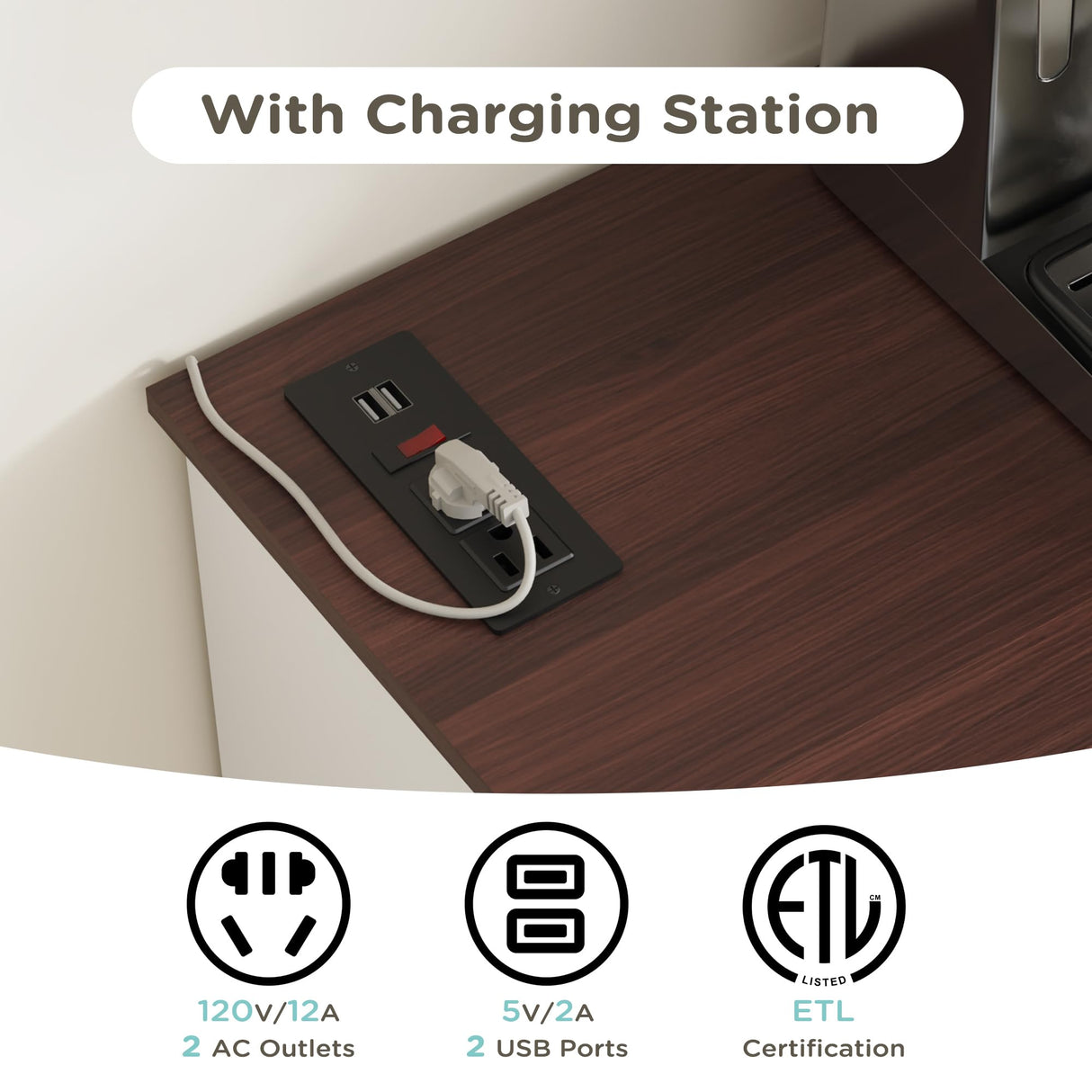 MHOM Farmhouse Coffee Bar Cabinet with Prower Outlets, Rustic Liquor Cabinet with Wine Rack, Wooden Wine Cabinet for Dining Room & Living Room, White MHOM