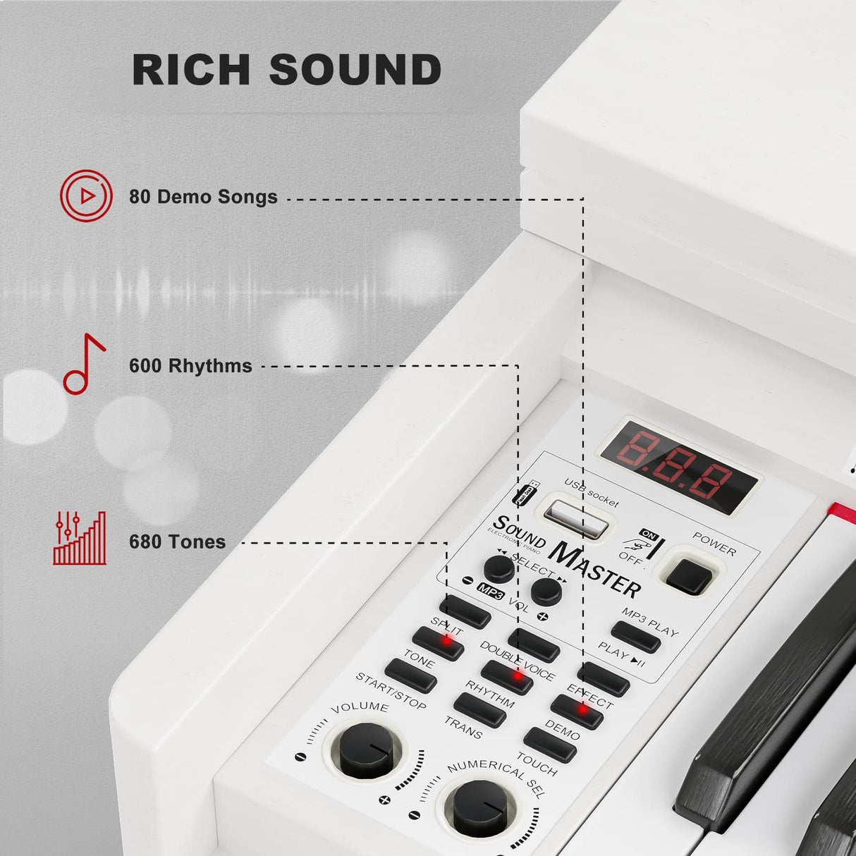 UMOMO U-710 Digital Piano with Duet Bench, 88 Key Electric Piano for Beginner/Adults with Padded Piano Bench+Music Stand+Power Adapter+3-Pedal UMOMO