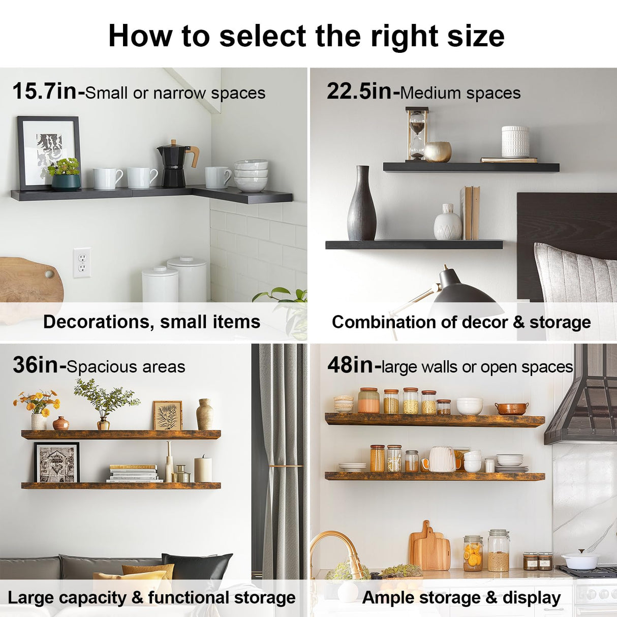 BAYKA Floating Shelves for Wall, 22.5 inches Wall Mounted Rustic Wood Shelves for Bathroom, Bedroom, Living Room, Floating Shelves for Books/Storage/Decor with 22lbs Capacity(Black,Set of 3) BAYKA