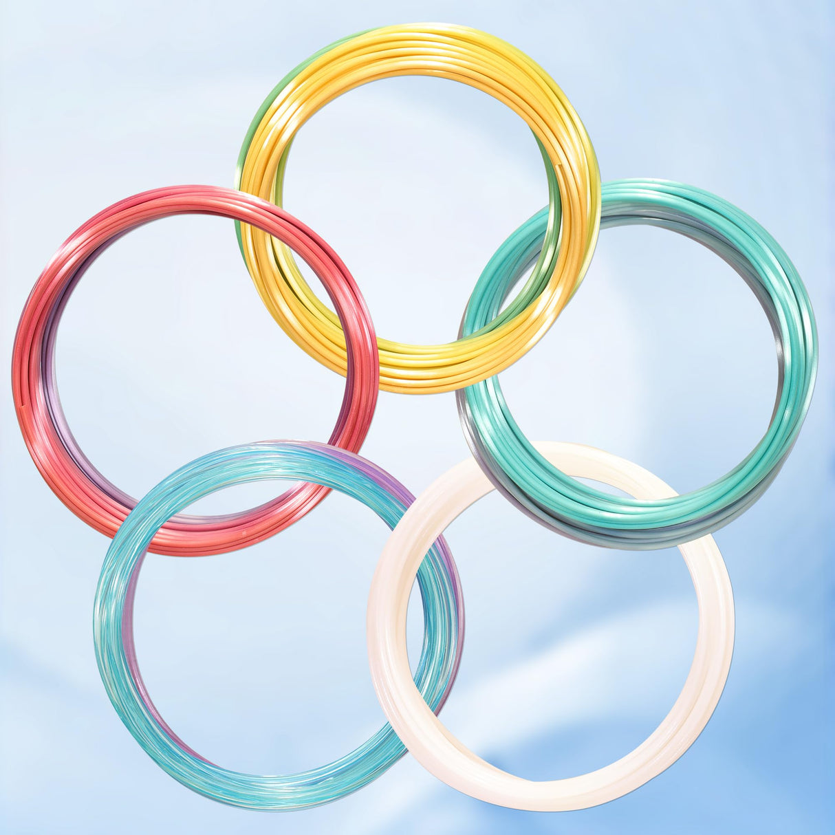 MIKA3D 5 Colors 3D Printing Pen Filament Refill, Each 10m, One Glowing in Dark PLA, One Clear Rainbow PLA, 3 Different Color Silk Rainbow PLA, Total 50m 3D Printer Filament Sample Pack MIKA3D