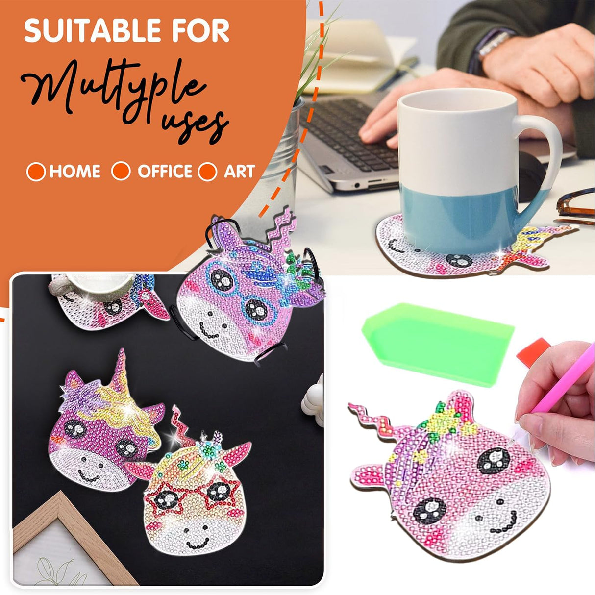 10 pcs Diamond Painting Coasters | Diamond Art Coasters | Unircorn Diamond Art Painting | Perfect Art Craft Gift for Unicorn Lover, Dad, Mom, Grandparents, Brother, Sister. (Unicorn) LGANHAPY