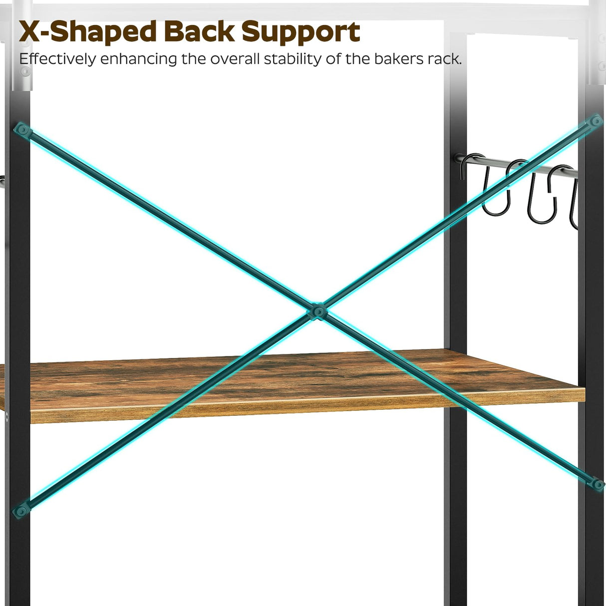 YATINEY Bakers Rack with Power Outlets and Led Lights, 4-Tier Microwave Stand, Coffee Bar Station, Kitchen Storage Shelf, Kitchen Spice Rack with S-Shaped Hooks, for Pots and Pans, Rustic Brown HB20BR YATINEY