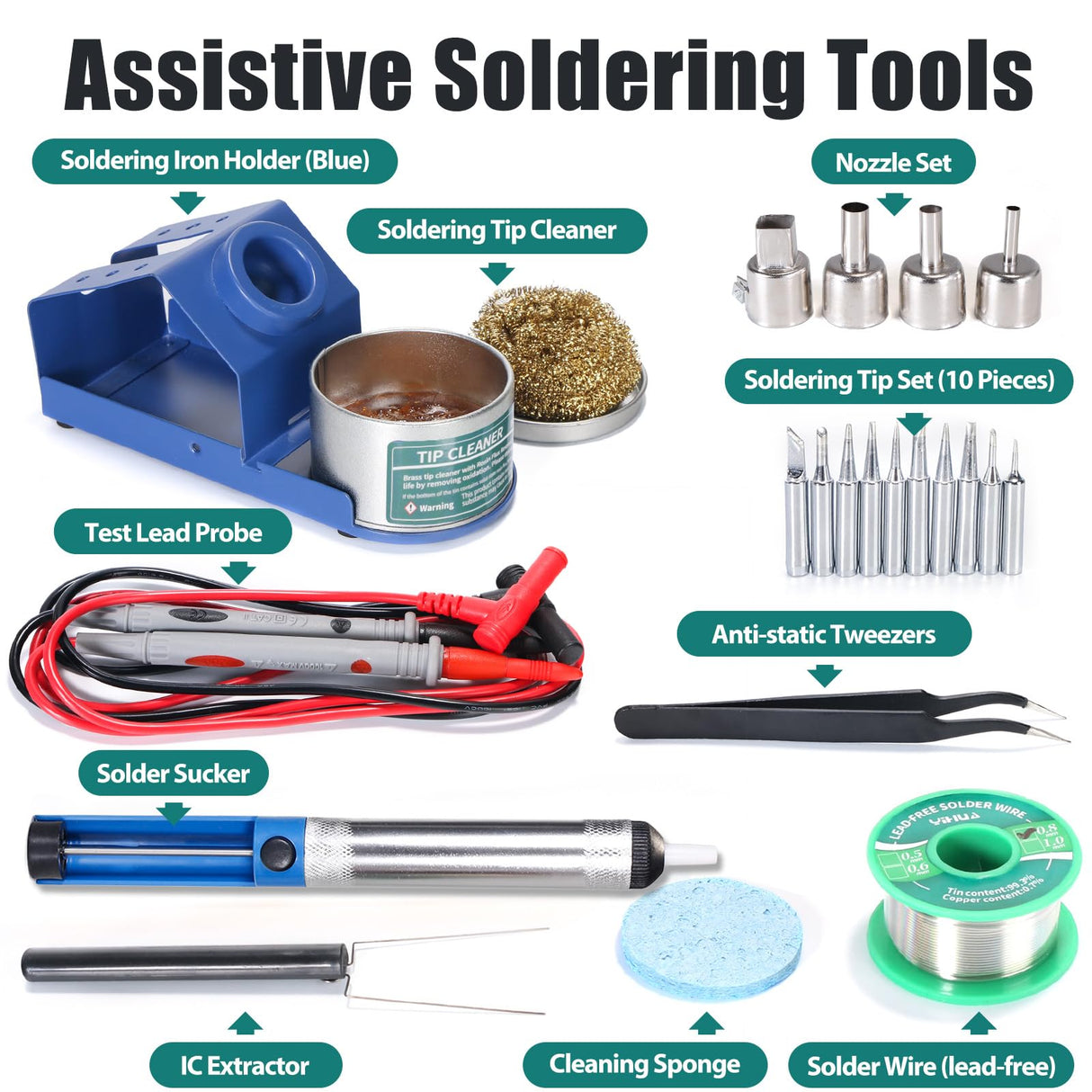 YIHUA 853D 2A USB SMD Hot Air Rework Soldering Iron Station, DC Power Supply 0-15V 0-2A with 5V USB Charging Port and 35 Volt DC Voltage Test Meter YIHUA