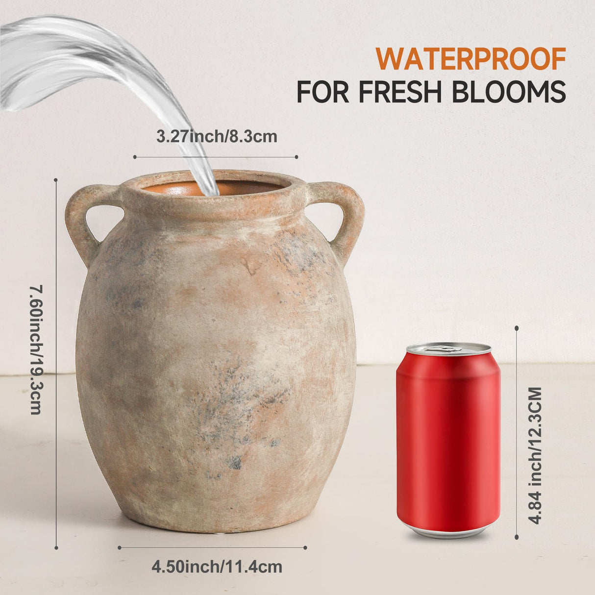 Dobbyby Ceramic Flower Vase 7.6 inch Farmhouse Rustic Vase Decorative Pottery Terracotta Vases for Home Decor Table Mantle Fireplace Living Room Bathroom Wedding Centerpiece (Whitewashed) Dobbyby