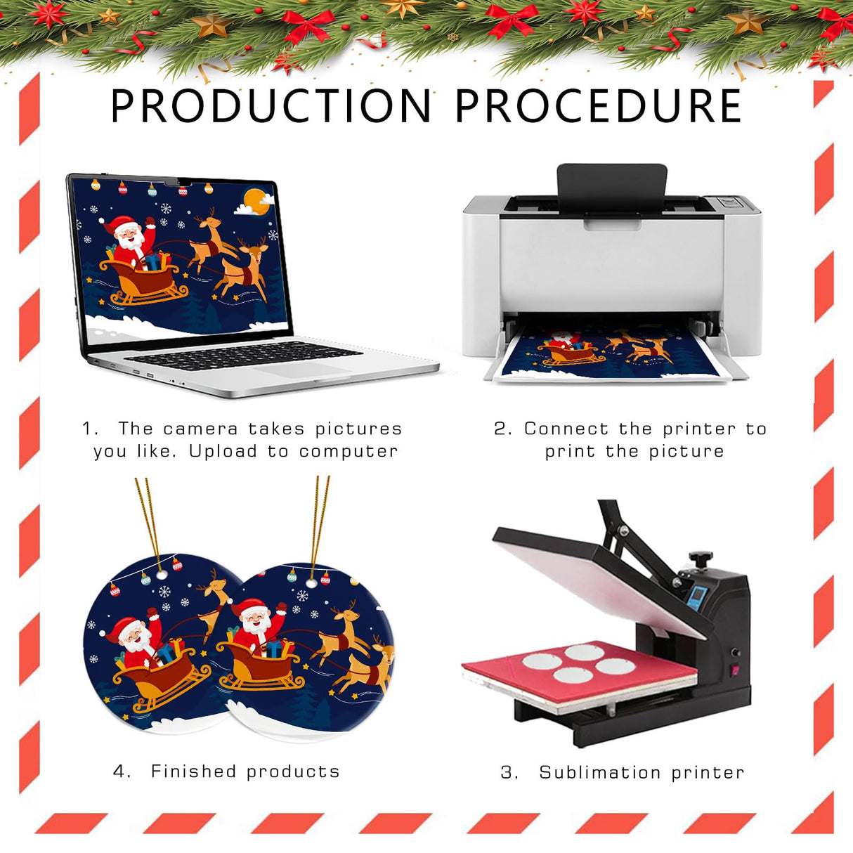 Sublimation Ceramic Ornaments Personalized White Round Porcelain Ornaments for Xmas Tree - Bulk Ceramic Discs, Sublimation Ornament Blanks Ideal for Heat Press Printing (4, Round) WTQR