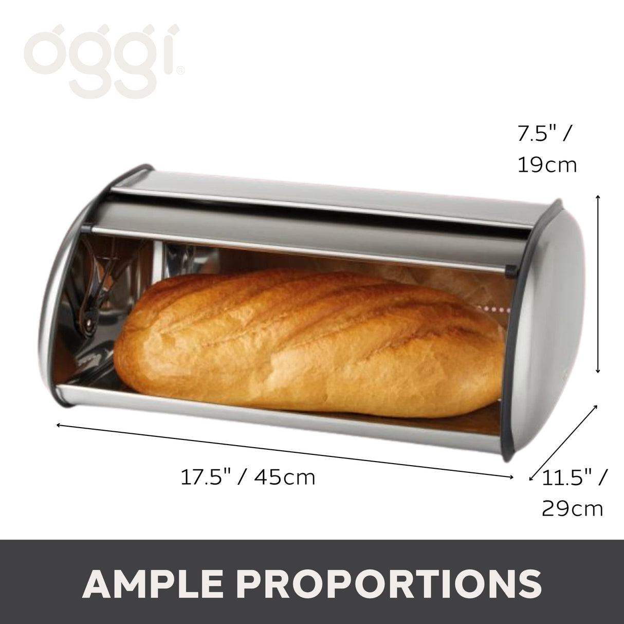 Oggi Stainless Steel Roll Top Bread Box for Kitchen Countertop with Stainless Steel Lid - Fits Multiple Large Loaves of Bread and Other Freshly Baked Goods Including Cookies, Bagels, Muffins Oggi