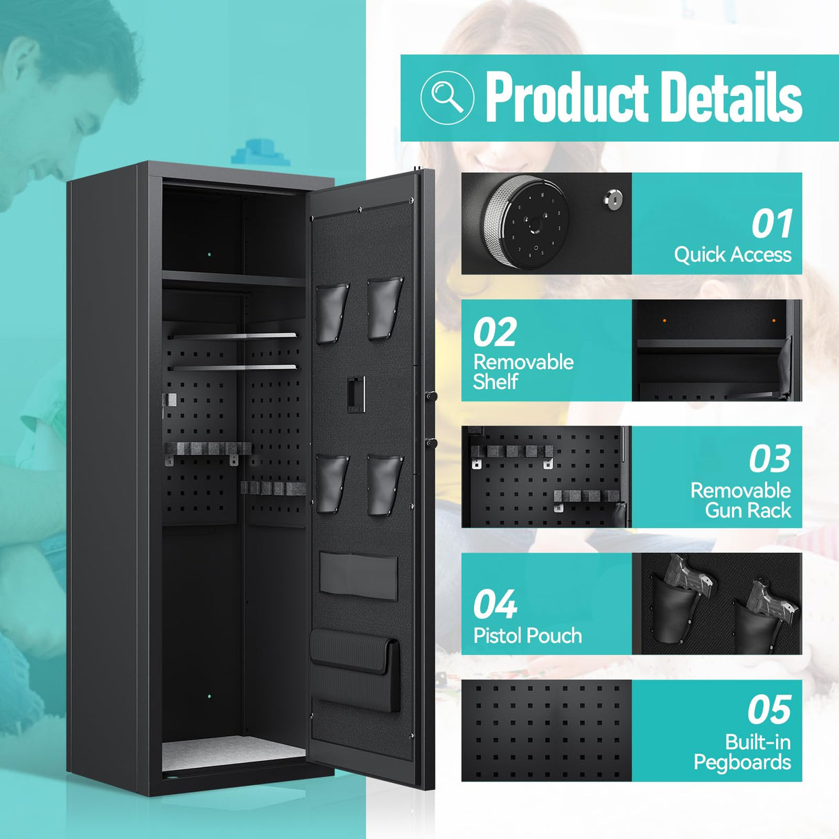 12 Gun Safe, Biometric Gun Safe, Gun Safe for Rifles and Pistols, Clearance Gun Safe, Rifle Safe, Gun Cabinet, Quick Access Gun safe, Large Gun Safe, Gun Safe with Removable Shelf and Gun Rack (A) Xyvaly