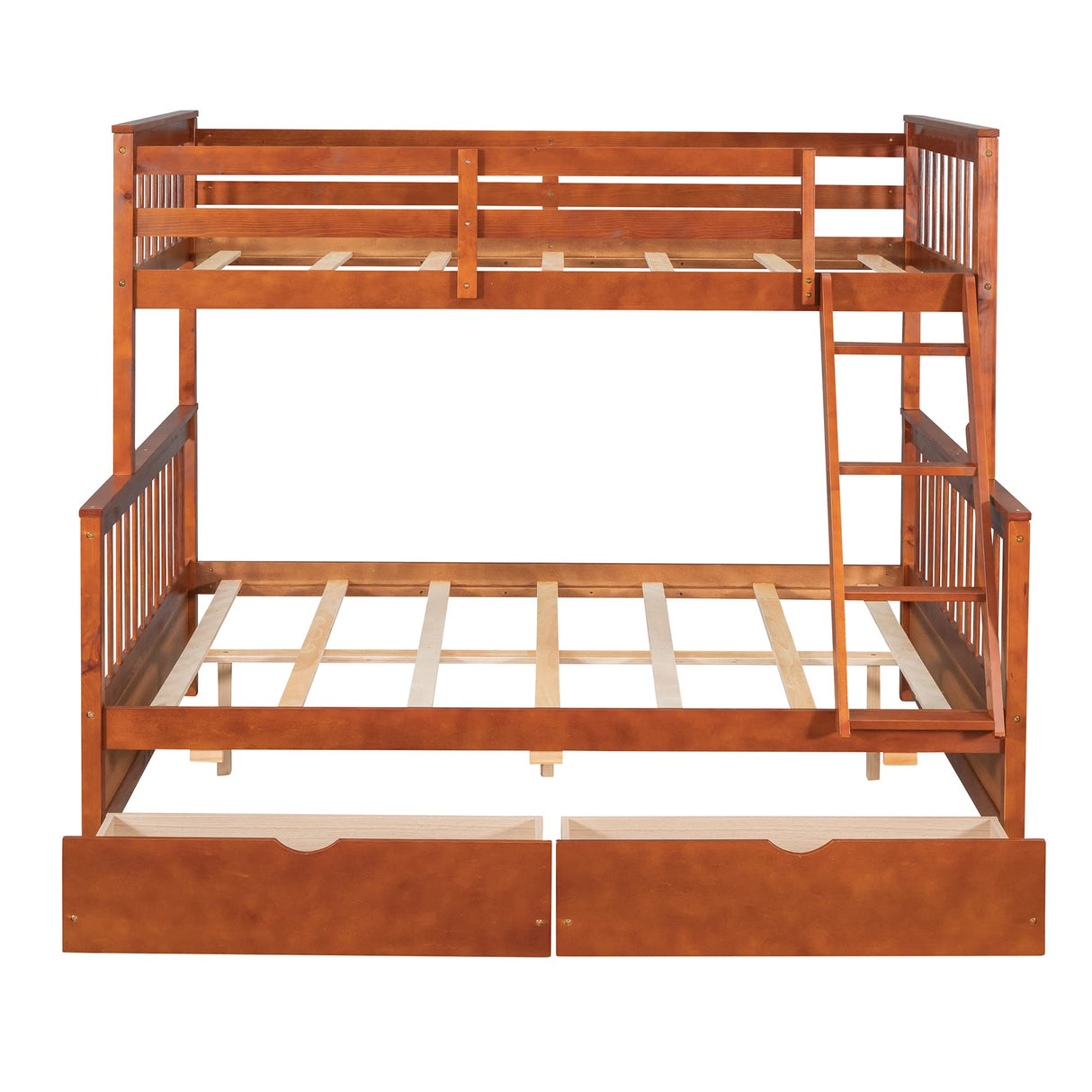 MERITLINE Walnut Twin Over Full Bunk Bed with Storage Drawers - Safe, Stylish, and Space-Saving for Kids and Teens MERITLINE
