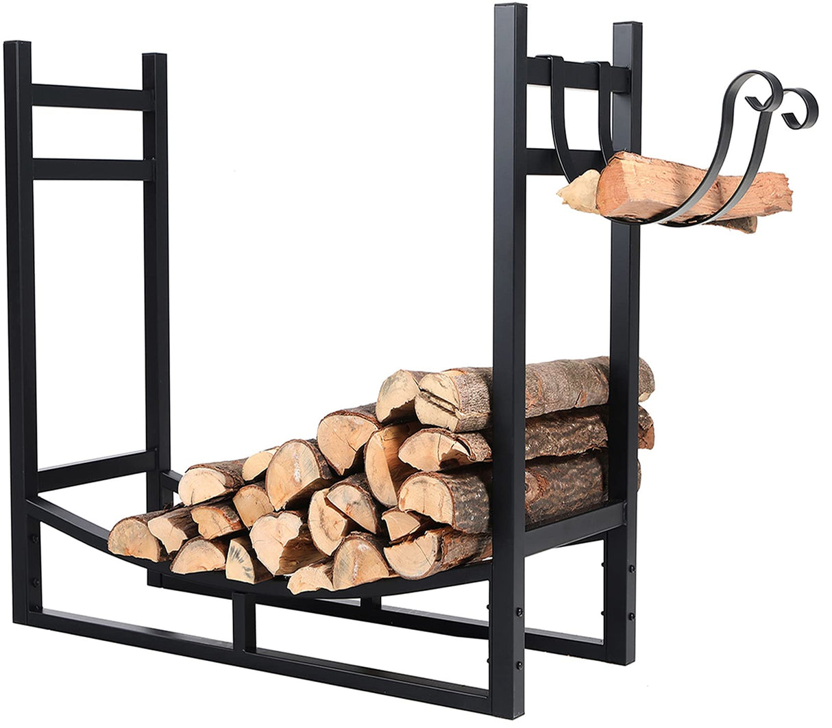 PHI VILLA Heavy Duty Firewood Racks Indoor/Outdoor Log Rack with Kindling Holder, 30 Inches Tall, Black PHI VILLA