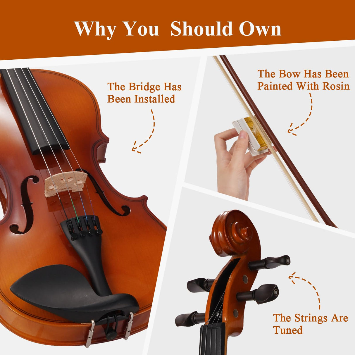 PHOENIX Violin 4/4 Full Size Kit, Violin Fiddle Set for Beginner Adults Student with Rosewood Bow, Extra Strings & Bridge, 2 Rosins, Tuner, Case, Mute, Fingerboard Stickers, Shoulder Rest (Full) PHOENIX