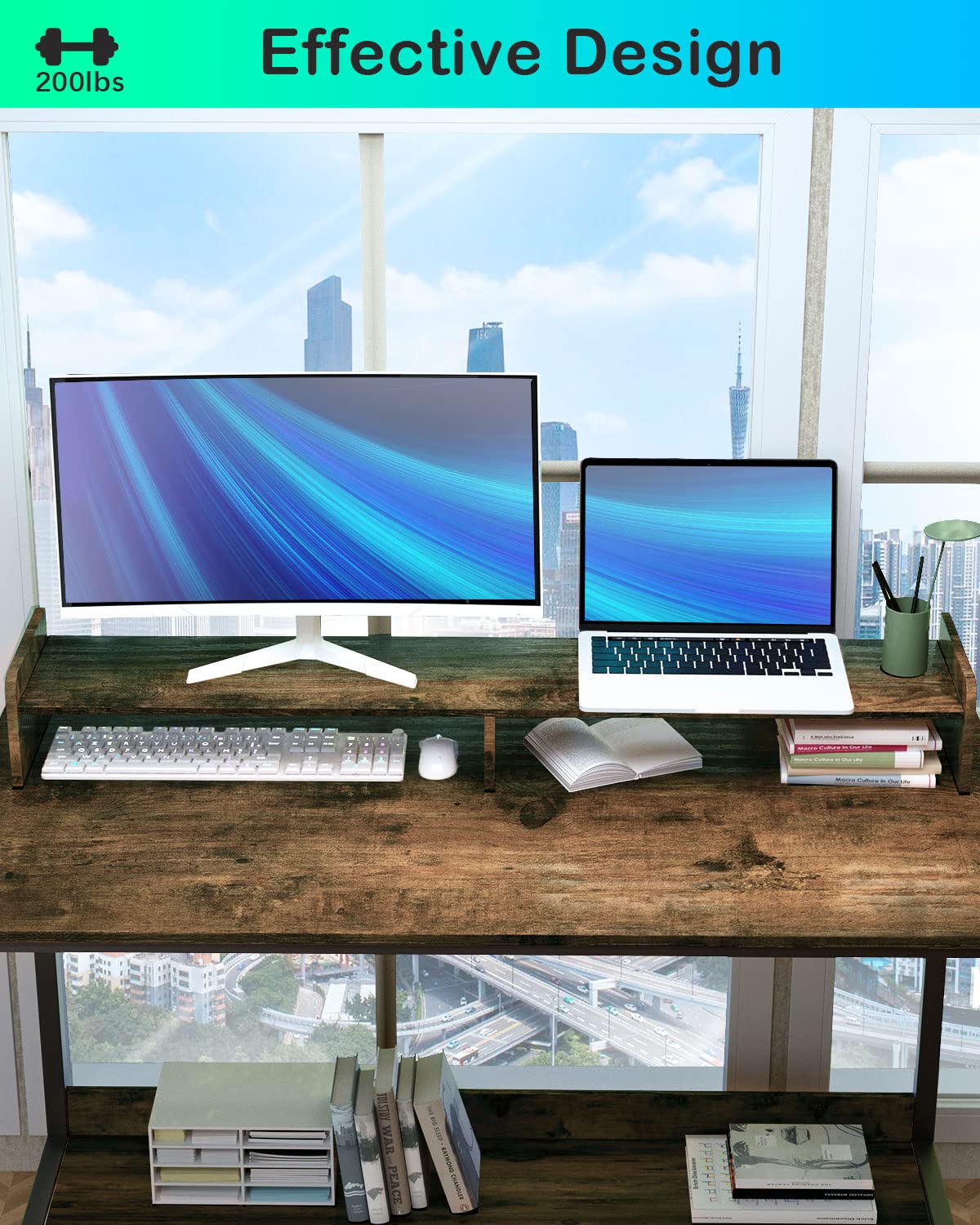 WOODYNLUX 43 Inch Rustic Computer Desk with Shelves for Home Office and Gaming WOODYNLUX