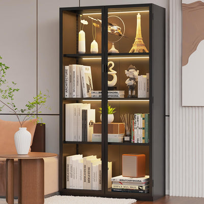 Kelueo Display Cabinet with Glass Doors,Tall Glass Display Cabinet with LED Lights,Display Cabinets for Collectibles with 3 Adjustable Shelves for Living Room,Bedroom,Office Assemble Required