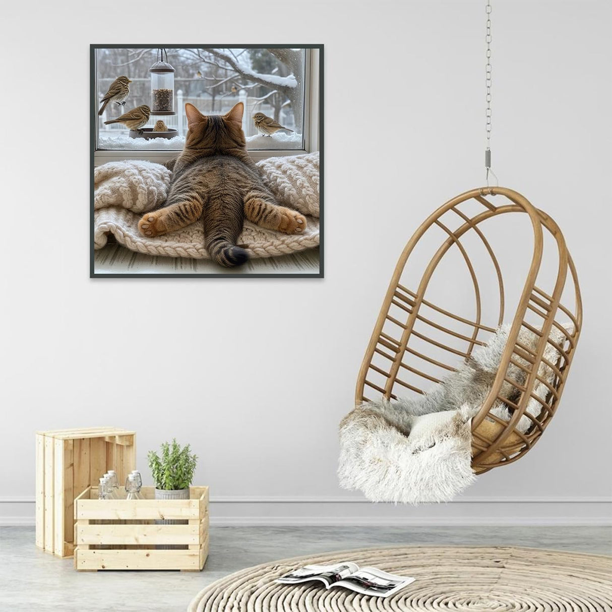 NWQZBYHT Cat Diamond Art Kits for Adults, Bird 5D Diamond Painting Kits for Beginner,DIY Round Full Drill Diamond Dots Gem Painting for Adults, Paint by Diamonds Crafts Home Decor 13.78x13.78 Inch NWQZBYHT