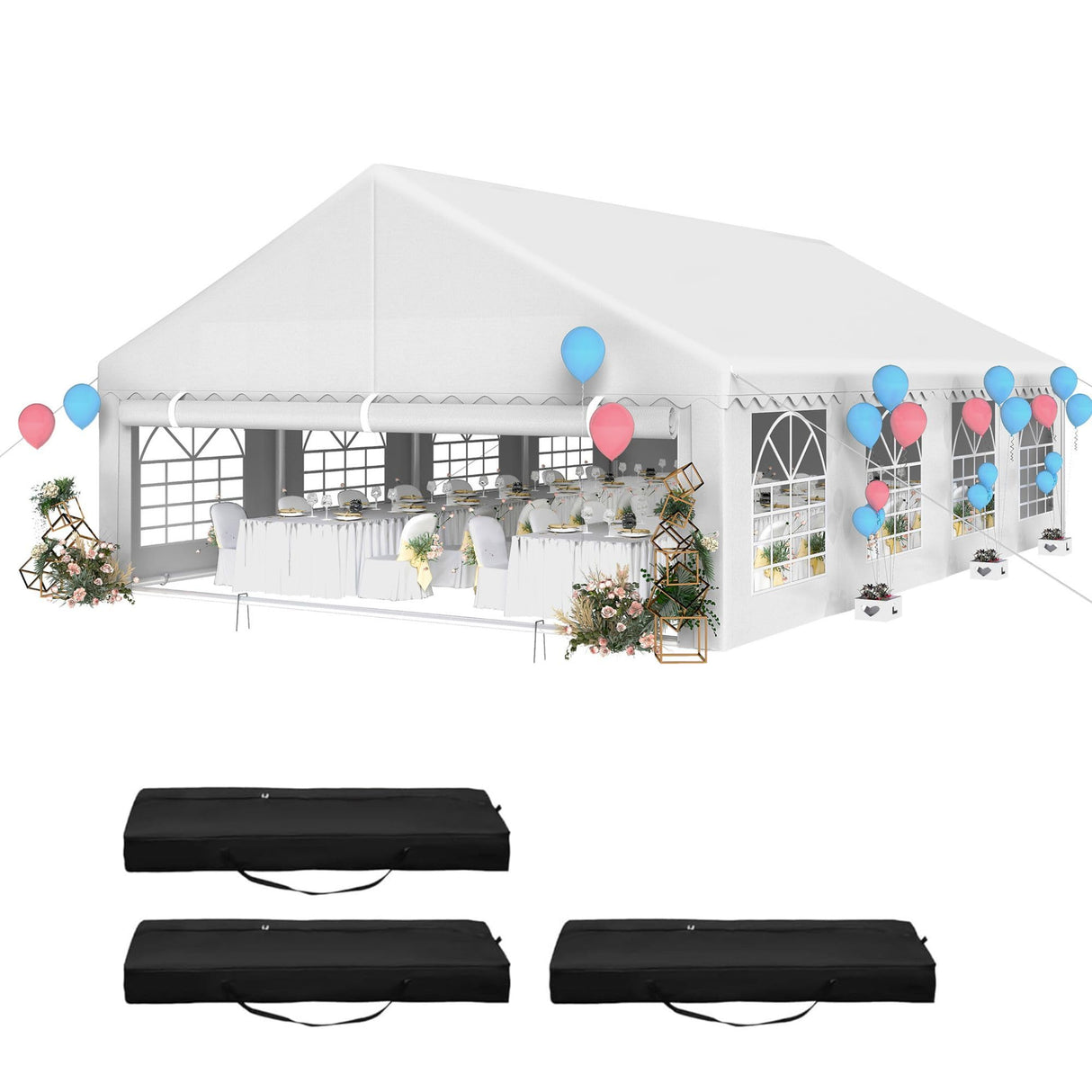 YITAHOME 20x30FT Heavy Duty Party Tent PVC White Tent Wedding Event Shelters Ripple Design Upgraded Galvanized Canopy with Large Roof Removable Sidewalls & 3 Storage Bags 600D Oxford Commercial YITAHOME