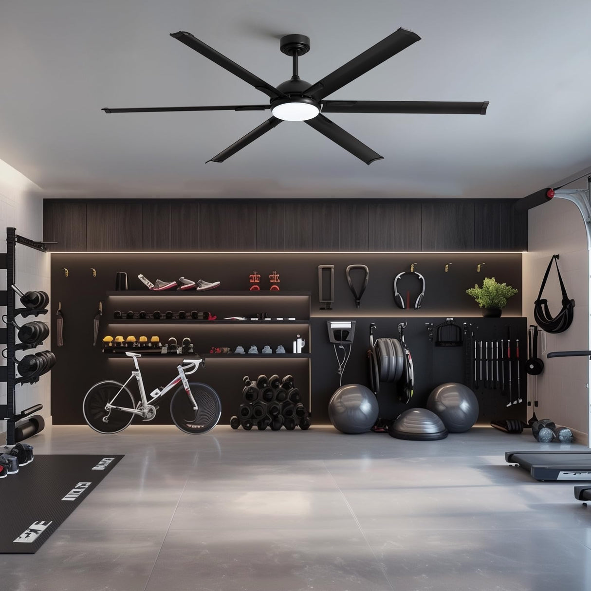 LuminFan 72 Inch Large Ceiling Fan with 6 Aluminum Blades, 6-Speed, 3-CCT, Turbo DC Motor, Remote Black Ceiling Fan for Living Room, Warehouse, Garage - Heavy-Duty Industrial Design LuminFan