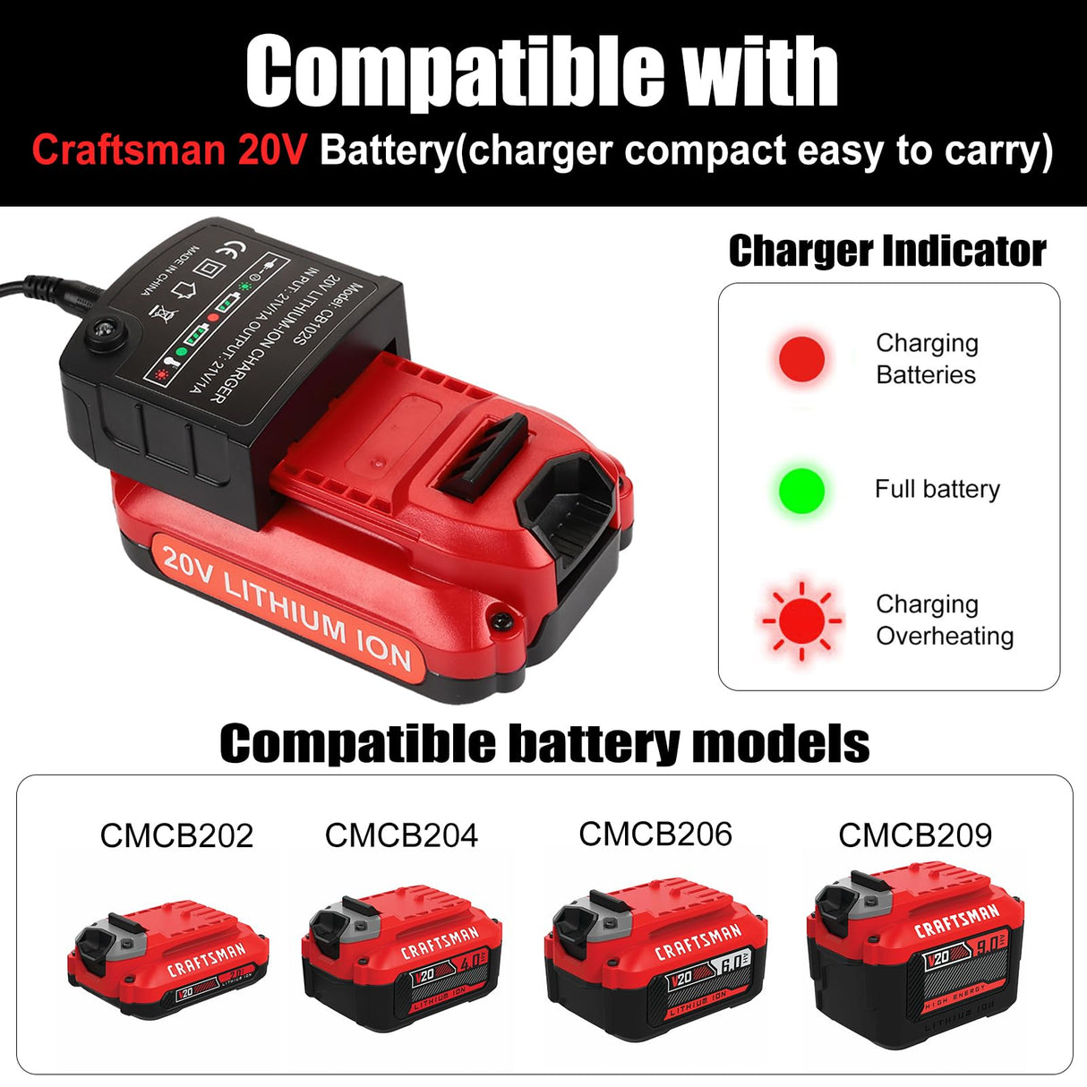 AYTXTG 2Pack 3.5Ah 20V Lithium Battery Replacement Craftsman 20V Battery CMCB202 CMCB202-2 CMCB204 CMCB204-2 Craftsman V20 Battery + CMCB104 V20 Battery Portable Charger AYTXTG