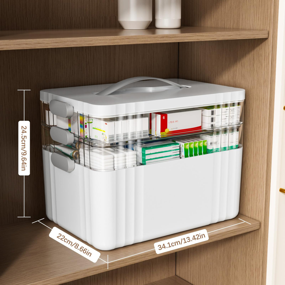 ARSTPEOE 3-Tier Medicine Organizer - Portable Medicine Cabinet with Plastic Handle, Multipurpose Medical Box with Pill Box, Empty First Aid Kit for Home ARSTPEOE