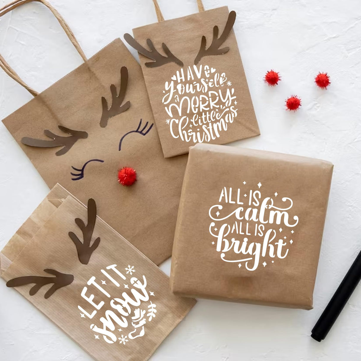 60pcs Christmas Stencils for Painting on Wood 3 Inch Small Nativity Ornament Reusable Holiday Xmas Drawing Stencil Templates for Wood DIY Crafts Card Paper Gift Home (Christmas Word) Hosomono