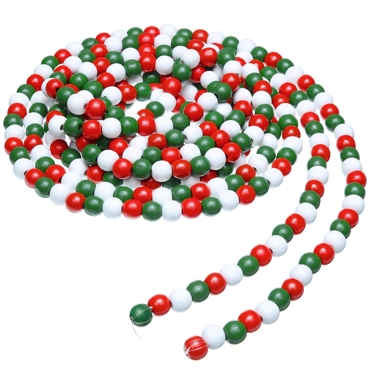 16 Feet Christmas Wooden Bead Garland Christmas Wood Bead Garland Decor Xmas Candy Cane Decoration Farmhouse Rustic Bead Tree Decoration for Holiday Party(Mixed Red, White, Green) Hicarer