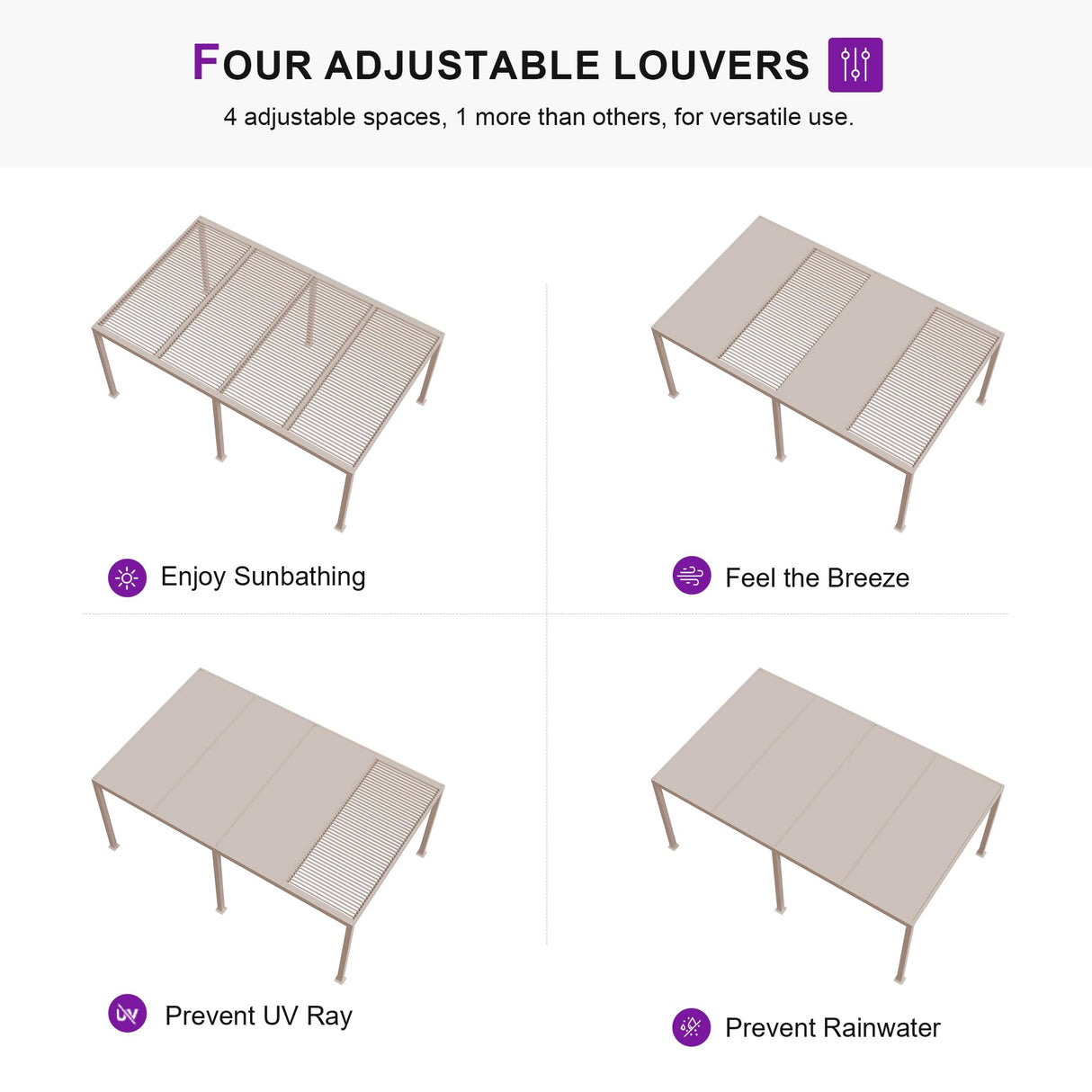PURPLE LEAF Louvered Pergola 12' × 24' Outdoor Hardtop Gazebo Adjustable Aluminum Sun Shade for Deck Garden Backyard Patio Retractable Roof Canopy PURPLE LEAF