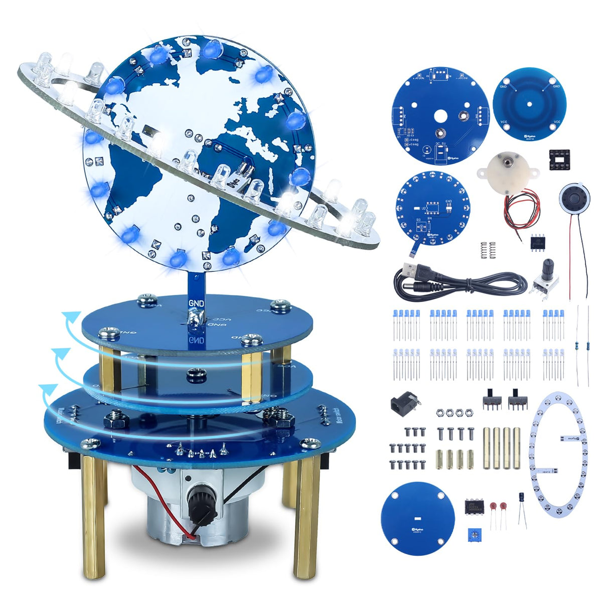 PEMENOL Soldering Practice Project Kit, DIY Globe Planetary Motion Soldering Kit, Rotating Universe Model Electronic Kit with Music Brightness Adjustable for STEM Learning School Education PEMENOL