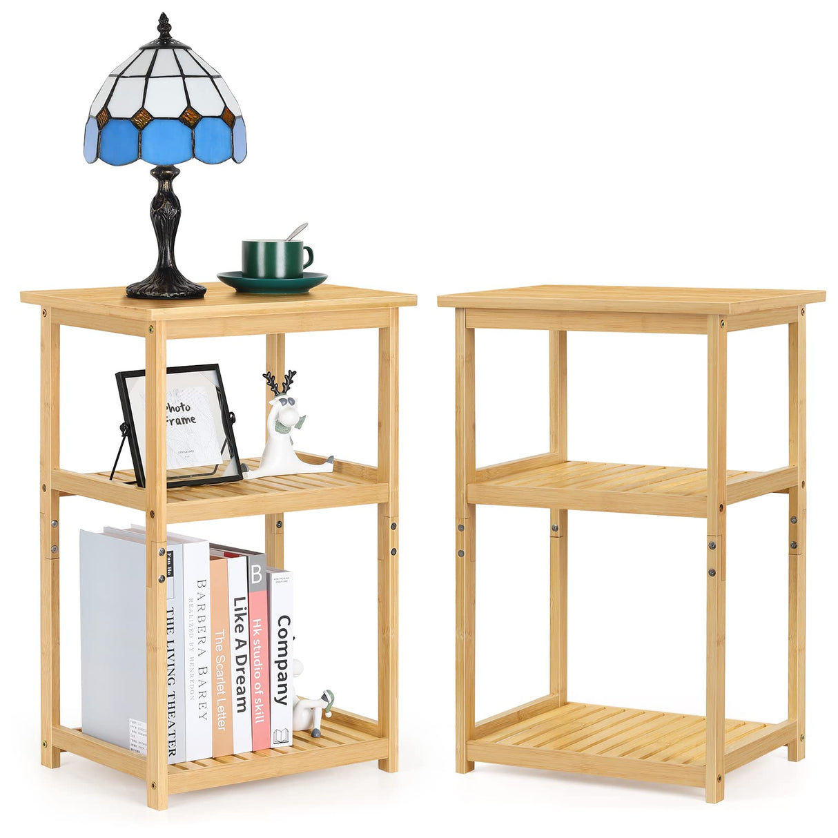smusei Side Table Set of 2 End Tables Living Room for Small Spaces Farmhouse Bedside Table for Bedroom Guest Room Office, Bamboo smusei