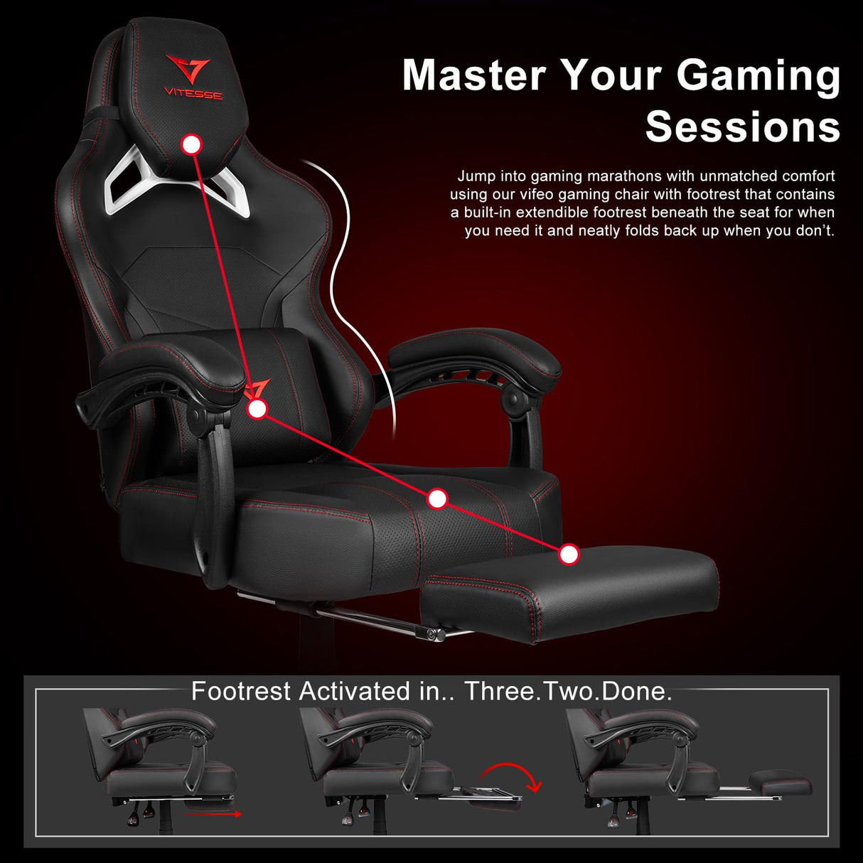 VITESSE Big and Tall Gaming Chair 400lb Weight Capacity with Footrest, Ergonomic Video Game Chair for Adults with Oversized Headrest and Lumbar Pillow, Computer Chair Gaming for Office VITESSE