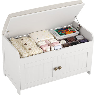 HOMEFORT Entryway Bench with Lift Top Storage,Shoe Storage Bench with Cushioned Seat,Wood Shoe Cabinet Bench,Bench for Bedroom End of Bed,Entry Hidden Shoe Bench for Mudroom,Hallway, White