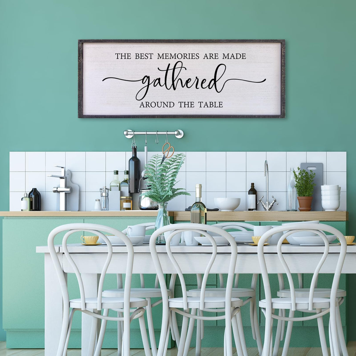 The Best Memories Are Made Gathered Around The Table Wall Decor 32"x12" Large Rustic Farmhouse Dining Room Wood Framed Modren Signs Kitchen Home Simple Hanging Wall Art (Black) Surfapans