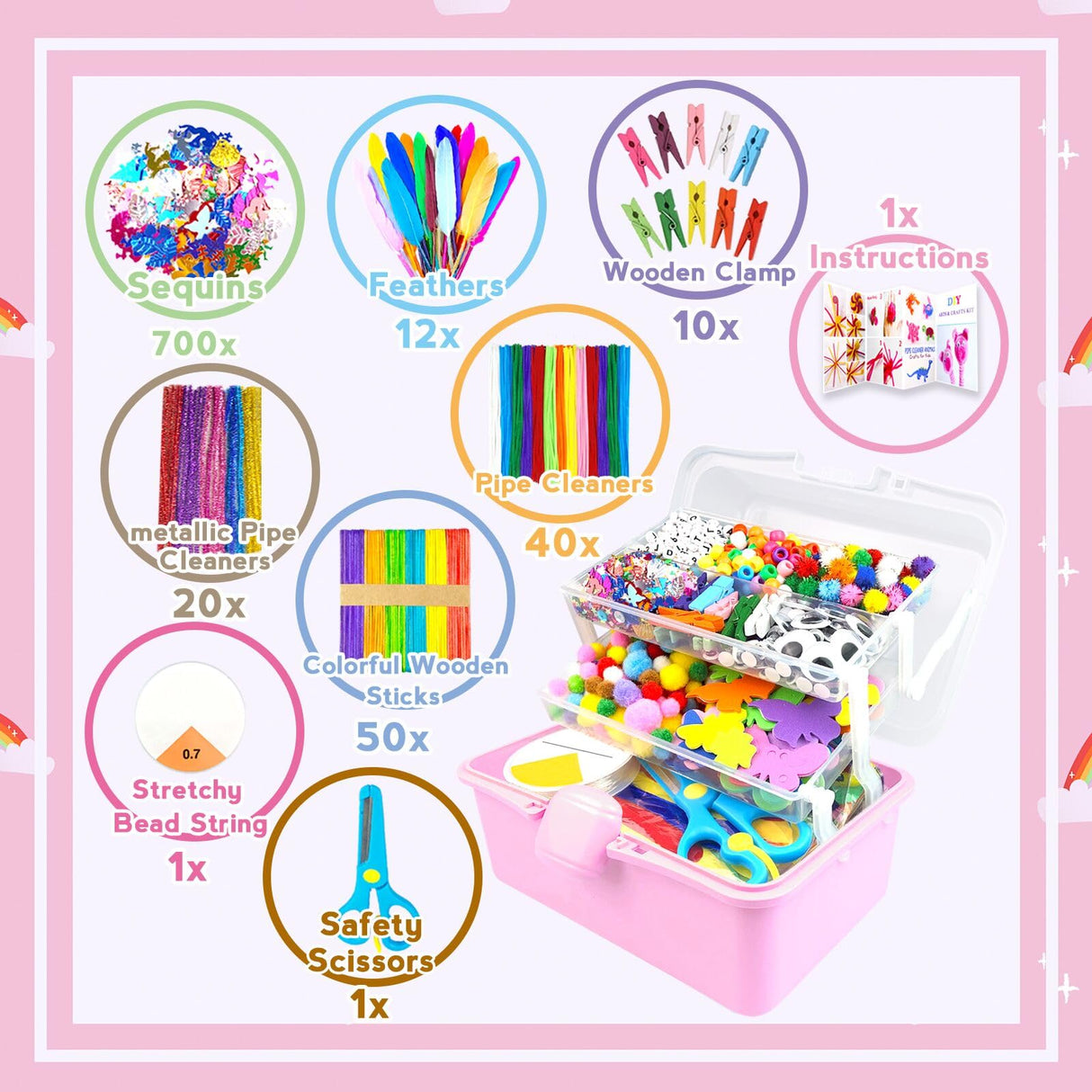 ZEIZHUBN Arts and Crafts Supplies for Kids Crafts Kit with Pipe Cleaners DIY Crafts for Kids Art School Supplies Materials All in Crafting Box Craft Supply Set Gifts for Kid Girls Boys Age 4-8, 8-12 ZEIZHUBN