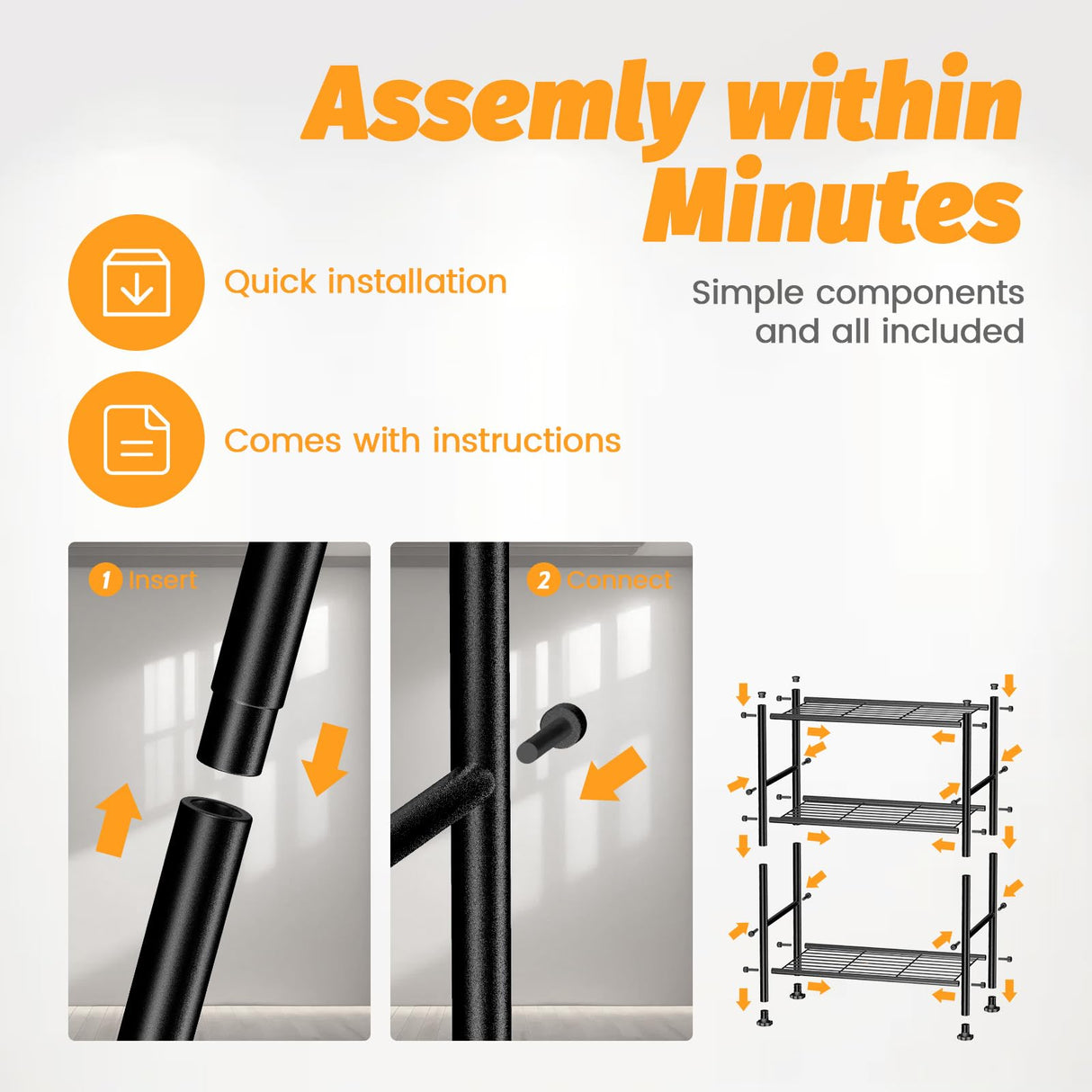 Abiglifty Storage Shelves, 3-Tier Metal Shelving, Wire Shelving with Adjustable Leveling Feet, Shelf Organizer for Bathroom, Closet, Garage Abiglifty