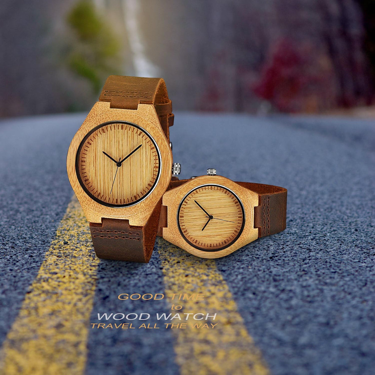 CUCOL Mens Wooden Watches Brown Cowhide Leather Strap Casual Watch for Groomsmen Gift with Box CUCOL