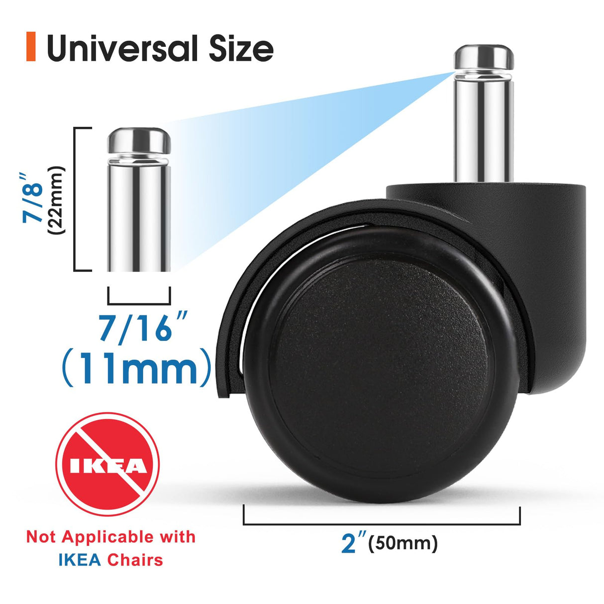 MaxGear 2" Office Chair Wheels Heavy Duty Replacement, Mute Rubber Rotating Desk Chair Caster Wheels, Safe for All Floors Including Hardwood, Universal Standard Stem Size Fits 99%, Set of 5 MaxGear