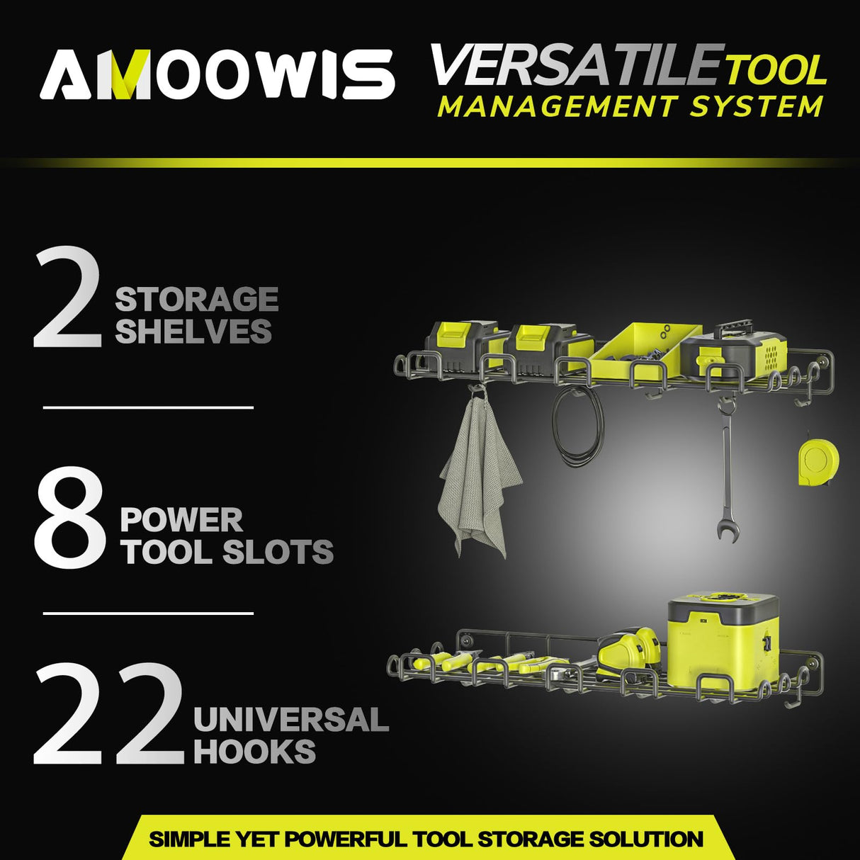 Garage Wall Shelf 2 Pack 16.5"x7.1" & Max Load 50 lbs Wall Mount Heavy Duty Metal Shelves Mesh Storage Rack for Garage, Office, Basement, Wall Cabinet and Kitchen Suitable for Garage/Closet/Laundry Amoowis