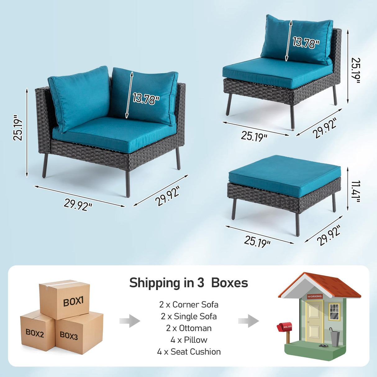 VINGLI 6 Pieces Wicker Patio Furniture Set, Outdoor Sectional Sofa Set Rattan Modular Patio Conversation Sets with Cushions & Ottomans (Black) VINGLI