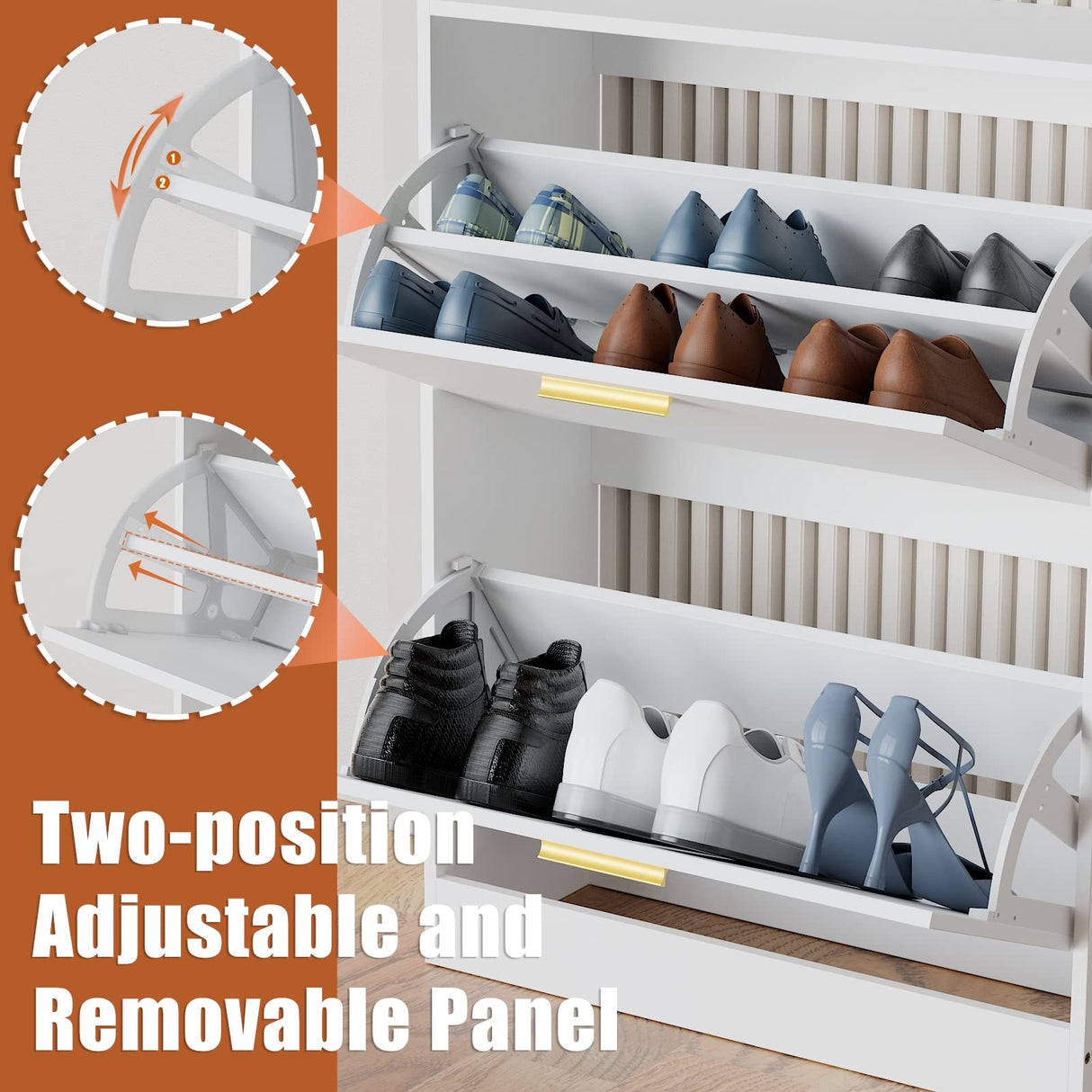 JOZZBY Shoe Cabinet Storage for Entryway, Slim White Hidden Shoe Organizer Cabinet with 2 Flip Drawers, Wooden Narrow Shoe Rack with 2 Tier Freestanding for Hallway, Living Room JOZZBY